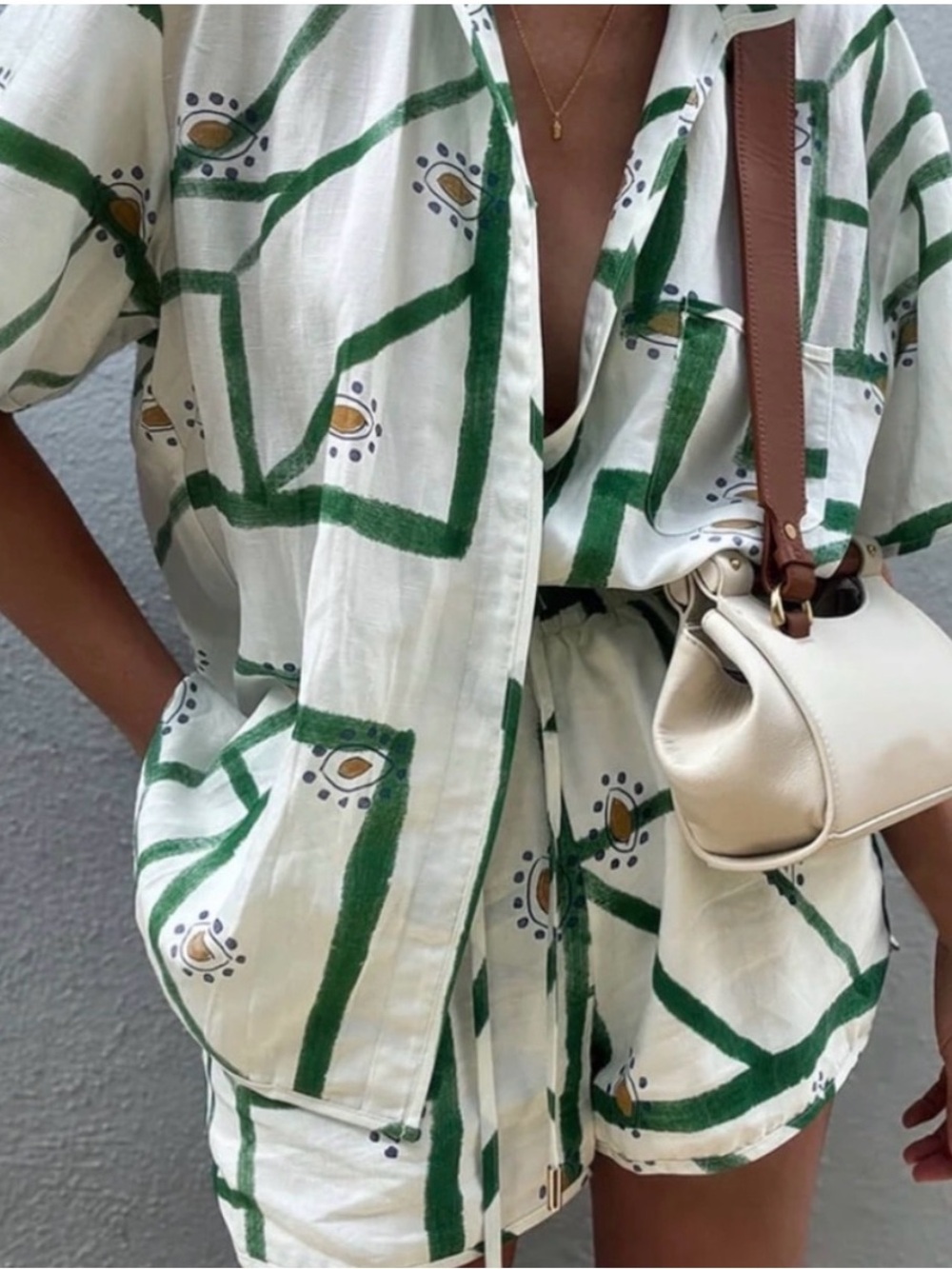Commense White Set with Green Graphic Print